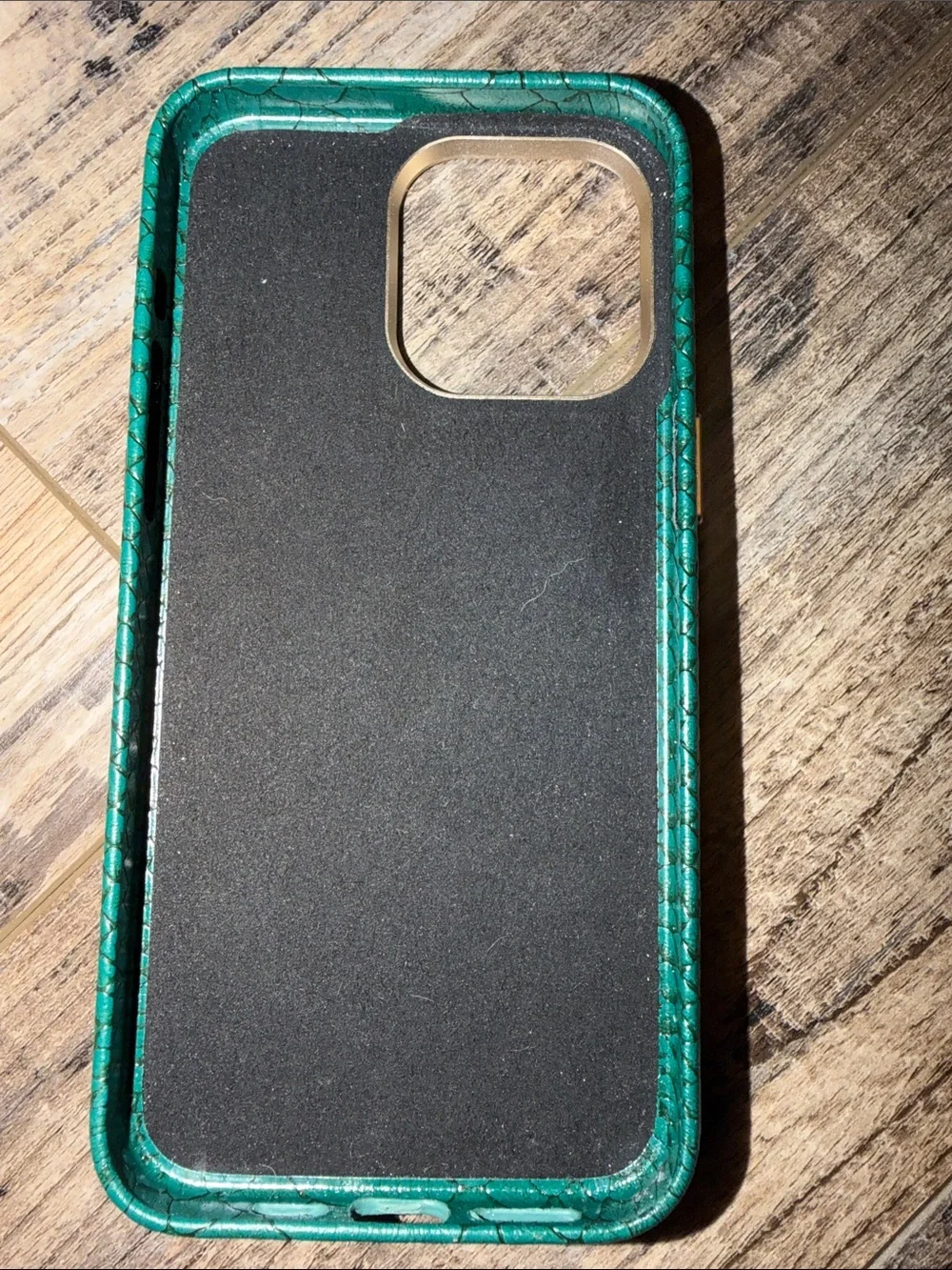 Green Textured Phone Case with Metal Ring Anchors